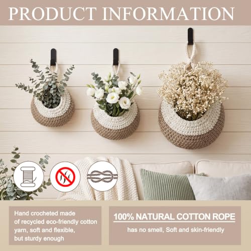 Honeydak 3 Hanging Baskets, Cream&light Brown, Classic Teardrop - color: Cream&light Brown, style: Classic Teardrop