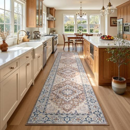 Lofus 2'6" x 10' Hallway Kitchen Washable Runner Rug, Long Carpet Brown - color: Floral Brown, size: 2'6 x 10' (Runner)