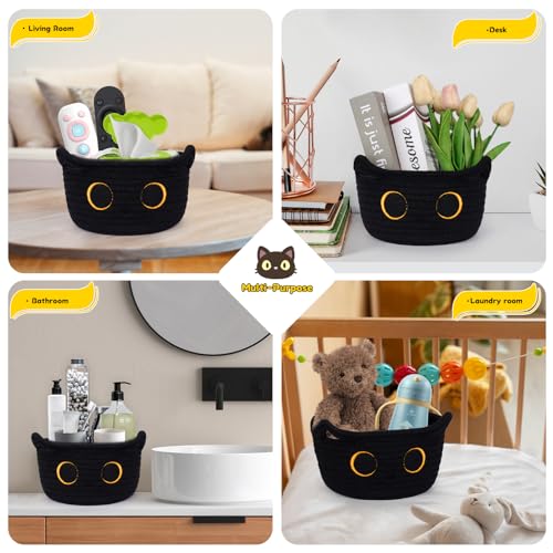 Small Storage Basket, Black Cat Cotton Rope Cute Basket Toy Bin - color: Black, size: 9 × 5 inches