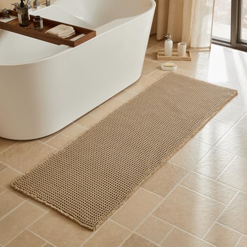 Triohero Waffle Runner Rug Bathroom, Long Boho Bath Mat, 24x72 Khaki - color: Khaki, size: 2' X 6' (Runner)