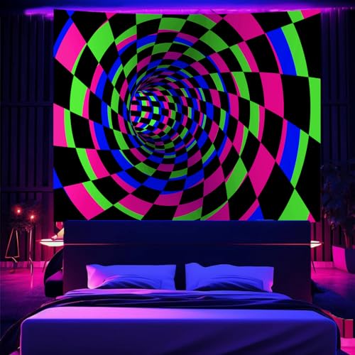 Blacklight Tapestry for Bedroom, Black Light 3D Posters Wall Hanging - color: D-Blacklight 3D Lines Tapestry, size: 60"L x 51"W