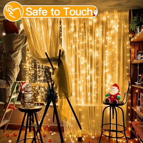 Ollny Curtain Lights 9.8ftx9.8ft, 300LED Fairy Light with Remote Warm White - color: Warm White, size: 300 LED