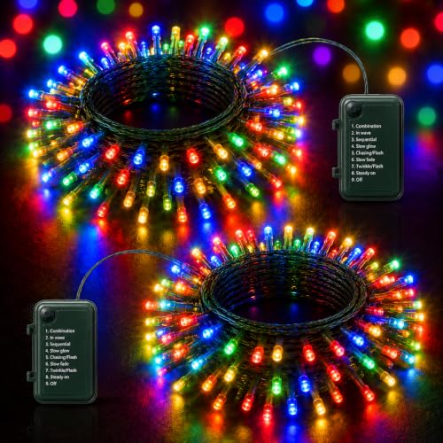 Fairy Lights Battery Operated 2Pack - Total 98FT 300LED String Lights - color: Multicolor