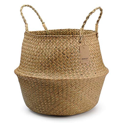 Extra Large Seagrass Plant Basket with Handles, Wicker Woven Storage Basket (14.1“ Diameter x 13.8" Height), Natural) - size: XXXL (14.1“ D x 13.8" H)