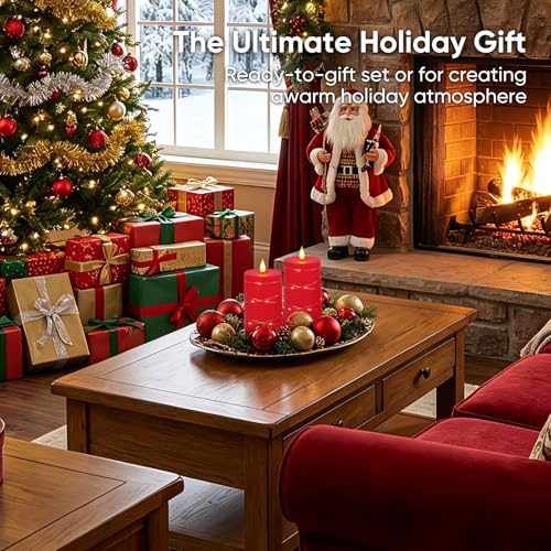Raycare Red Battery Operated Flameless LED Pillar Candle with Remote Timer - color: 2pc-red