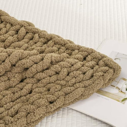 WESHIONGOO Chunky Knit Blanket Throw for Couch Bed 40"×40" Brown - color: Brown, size: 40"x40"(Small Size Throw)