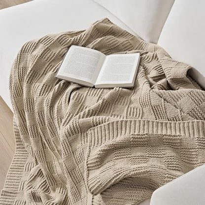 EVERGRACEHOME Modern Checkered Chenille Throw Blanket, 60x80, Sand Dune - color: Sand Dune, size: 60" X 80"