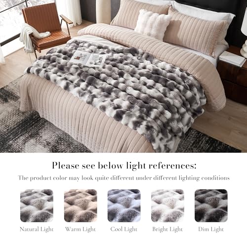 Amélie Home Faux Fur Throw Blanket, Ultra Soft Fuzzy Plush Bubble Blanket for Couch, Bed & Living Room, 60"x80", Tie-dye Grey - color: Tie-dye Grey, size: 60" x 80"