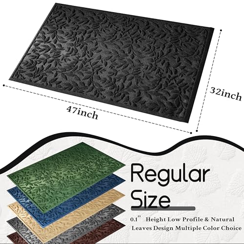 Black Leaves Outdoor Indoor Entrance Door mat, Absorbent Durable Heavy Duty Welcome Front Door Mat,Thick Natural Rubber Back,Easy Clean Entryway Mat 47x32 Inch, Low Profile - color: Leaves-black, size: 2'8" x 3'11" (Rectangular)