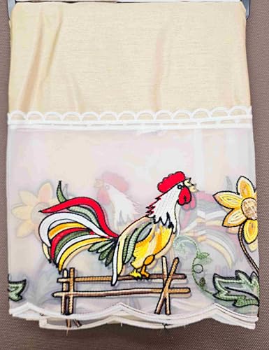 Generic 3-Piece Set Embroidered Window Curtain 2 Panels 1 Valance for Kitchen Restaurant Bar BR (Ivory BR-38) - color: Ivory Br-38