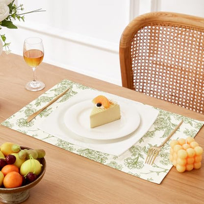 QIYI Boho Table Placemats Set of 4, 12"x18" Linen Place Mats, Green Blooms - color: Green Botanical Art, size: Set of 4