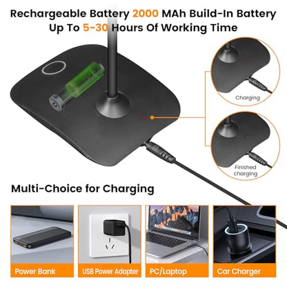 Portable Battery Powered Desk Lamp Small Rechargeable LED Table Light - color: Black (2PACK)