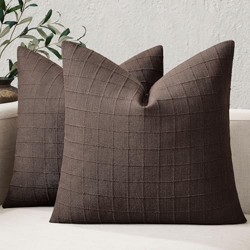 ZeeMart 2Pk Heavy Weight Artisanal Grid Pillow Covers 18x18in Chocolate - color: Chocolate, size: 18" x 18" (Pack of 2)