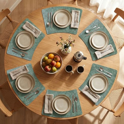 Faux Leather Set of 6, Placemats with Carving Floral Design - color: Green