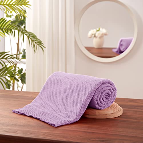 TREELY 100% Cotton Lavender Knitted Throw Blanket 50"x60" - color: Lavender, size: Throw(50" x 60")