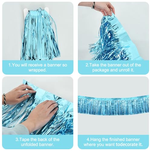 BEISHIDA Light Blue Fringe Garland Banner 30ft Wall Tinsel Foil Streamers - color: Baby Blue