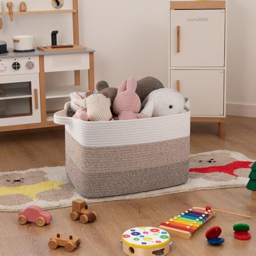 OIAHOMY Woven Blanket Basket Laundry Basket Dog Toy Basket Gradient Brown - color: Gradient Yellow, size: 17.7”x13.8”x11”