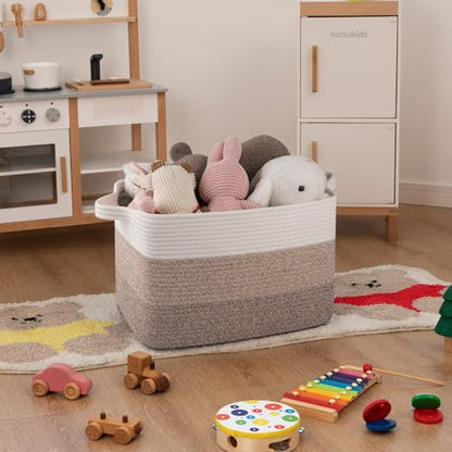 OIAHOMY Woven Blanket Basket Laundry Basket Dog Toy Basket Gradient Brown - color: Gradient Yellow, size: 17.7”x13.8”x11”