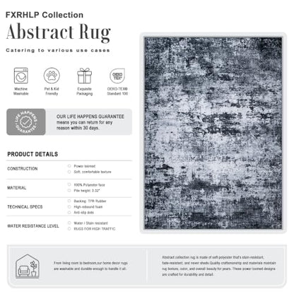 2x3 Washable Entryway Rug: Modern Abstract Indoor Carpet Black - color: Black, size: 2' x 3' (Rectangular)