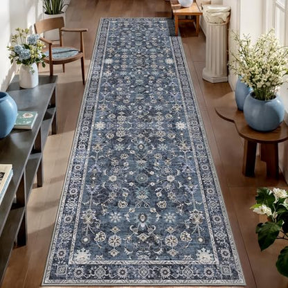 Tangsoo 2.6x10 Washable Long Runner Rug for Hallway Non Slip - color: Distressed Blue Black, size: 2'6" X 10' (Runner)