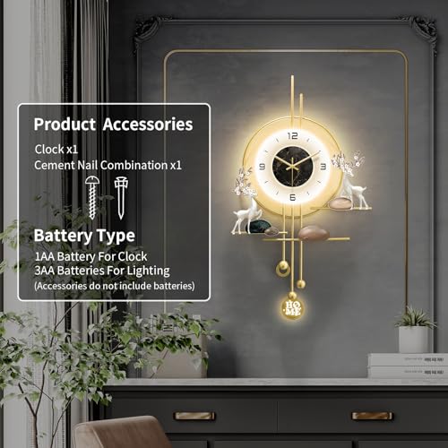 Large Wall Clocks Battery Operated，Silent Gold Metal Wall Clock for Living Room Decor，Living Room|Dining Room|Office|Farm House| Metal Wall Art,31.5"*18" - size: 18.11"x31.49“