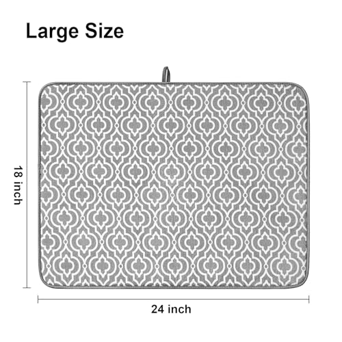 Dish Drying Mat for Kitchen Counter,Machine Washable Matt(Grey) - color: Double Pattern 2P 24*18