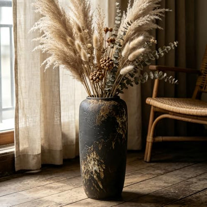 Black Rustic Ceramic Floor Vase, 15.7 Inch, Farmhouse Large Decor - size: 15.7 Inch