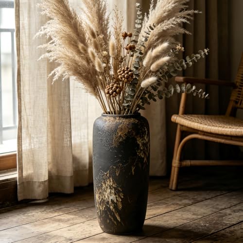 Black Rustic Ceramic Floor Vase, 15.7 Inch, Farmhouse Large Decor - size: 15.7 Inch