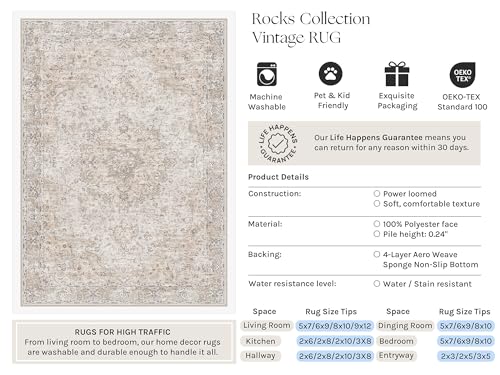 HUGEAR Beige Area Rugs 8x10 Washable Rug Indoor Carpet - color: Multi Beige, size: 8' x 10' (Rectangular)