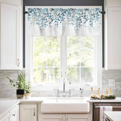 Eucalyptus Leaves Window Valance 1 Panel, Window Treatment 54x18 in - color: Eucalyptus Leaves-blue, size: 54"W x 18"L (Pack of 1)
