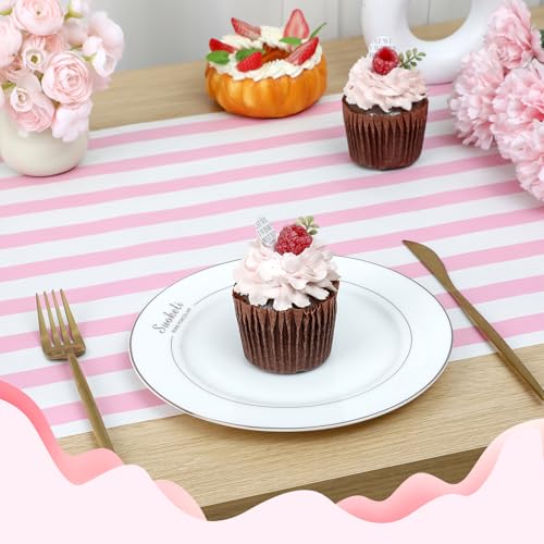 AmazingSpark Striped Table Runner Roll,Pink,50' Long X 16" Wide - color: Pink, size: 50' Long X 16" Wide