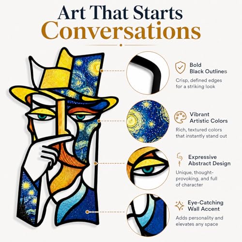 Kercan Bathroom Wall Decor, 14.1 x 8.6 Inch Abstract Metal Face Wall Art - color: Blue