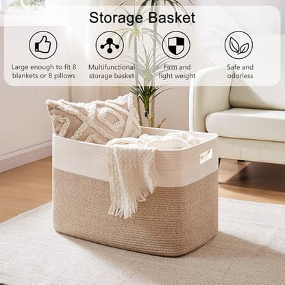 OIAHOMY 108L Extra Large Blanket Basket Dog Toy Basket Brown/White - color: Brown/White