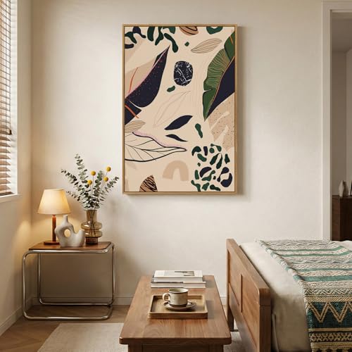 Framed Boho Abstract Tropical Botanical Wall Art for Living Room, 24x36 In - color: Earth Tones, size: 36"L x 24"W
