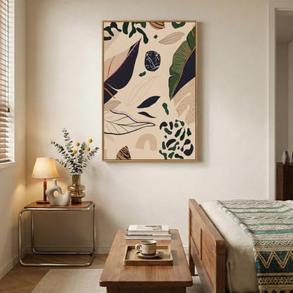 Framed Boho Abstract Tropical Botanical Wall Art for Living Room, 24x36 In - color: Earth Tones, size: 36"L x 24"W