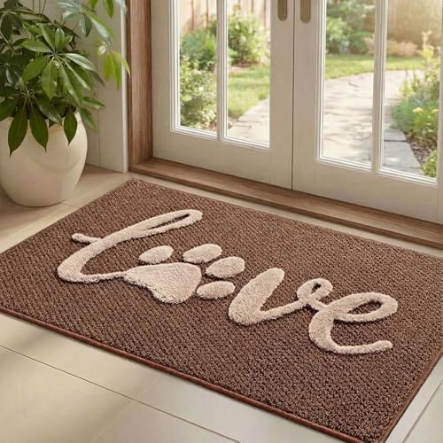 Bulijojo Love Door Mat 32x48 Inch, Non Slip Rubber Backing Entrance Mat,Dirt Resistant and Absorbent Welcome Mats,Low-Profile Floor Mats for Entryway Brown - color: Brown, size: 2'8" x 4' (Rectangular)