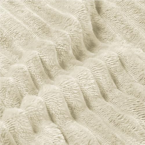 BEDELITE 3D Ribbed Jacquard Beige King Size Blankets for Bed, 108x90 Inch - color: Beige, size: King(108"x90")