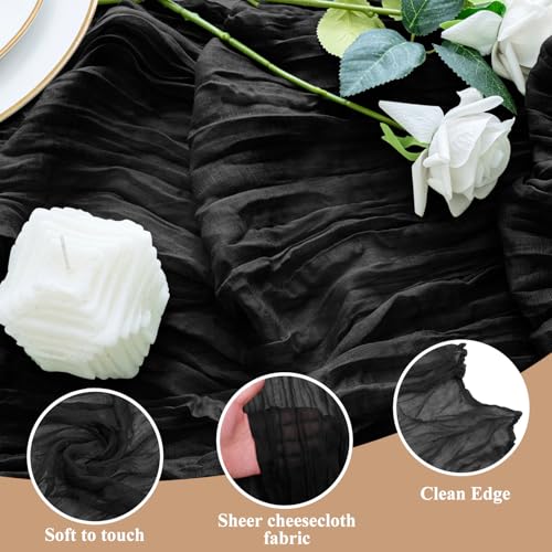 Cheesecloth Table Runner 10FT Black Boho Gauze Rustic Sheer Runners - color: Black, size: 1 Pack