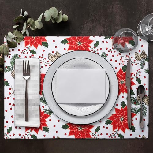 Urban Villa Two Tone Placemat Cotton Tablemat 14x20 (Set of 6) Pine Cone - color: Pinecone Print, size: 14" x 20"