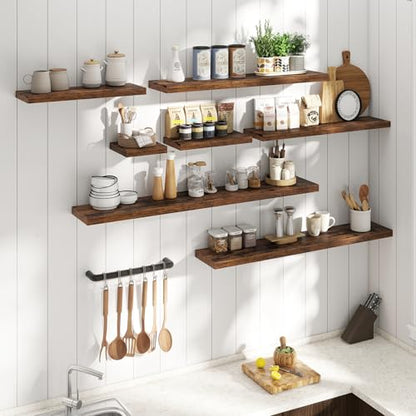 16 Inch Floating Shelves for Wall 2 Pack, 8"D Wood Grain Bathroom Shelves - color: Rustic Brown Finish, size: 16"W x 8"D x 1.2"H, 2 Pack