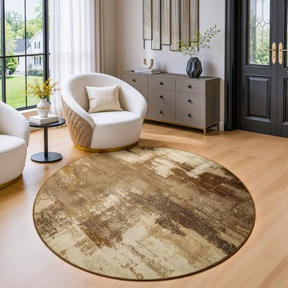 Merelax 4ft Round Brown Area Rug Washable Non-Slip Circle Carpet - color: Brown, size: 4' x 4'(48''x48'')