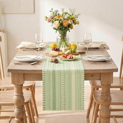 Artoid Mode Sage Green Farmhouse Stripe Braided Table Runner 12x72 Inch - color: Sage Green, size: 12" x 72", Table Runner