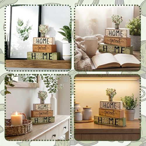 Cinnvoice 4 Pcs Spring Cotton and Eucalyptus Wooden Block Decor - style: Green Cotton