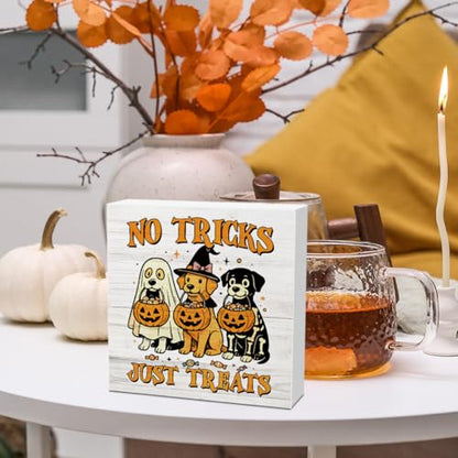 JHFDTY No Tricks Just Treats Dog Pumpkin Halloween Decorations Sign - color: Treats