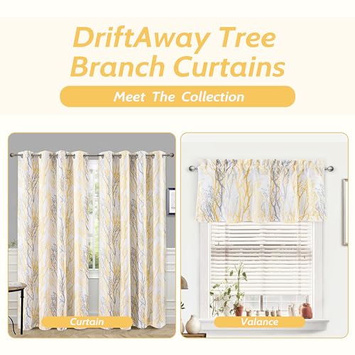 DriftAway Tree Branch Lined Valance Double Layer Blackout Thermal Insulated Abstract Ink Printing Window Curtain Valance Rod Pocket 52 Inch by 18 Inch Plus 2 Inch Header Yellow 1 Pack - color: Yellow, size: 52"W x 18"L (Pack of 1)