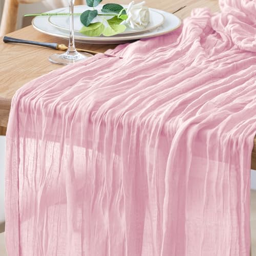 Cheesecloth Table Runner 10FT Blushing Pink Boho Gauze Sheer Runners - color: Blushing Pink, size: 1 Pack