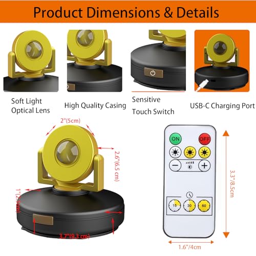Wireless LED Spotlight 2 Pack, Rechargeable Uplights Picture Lights with Remote, Battery Powered Stick Spot Lights Puck Light with Timer Dimmable for Wall Accent Display Dartboard Painting Closet - color: Black Gold