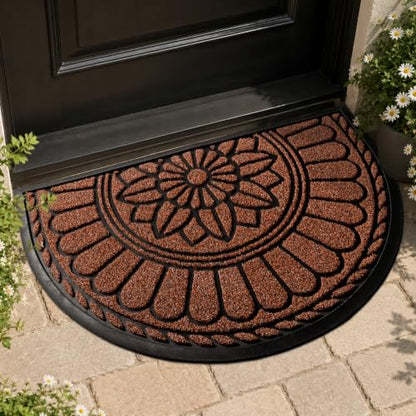 Mibao Half Round Door Mat, 47"x32", Maroon, Non-Slip Welcome Entrance - color: Maroon, size: 2'8" x 3'11" (Semicircular)