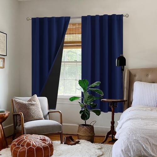 BGment Navy Blue 100% Blackout Curtains 63 Inch Length with Insulated Liner - color: Navy Blue, size: 38"W x 63"L (Pack of 2)