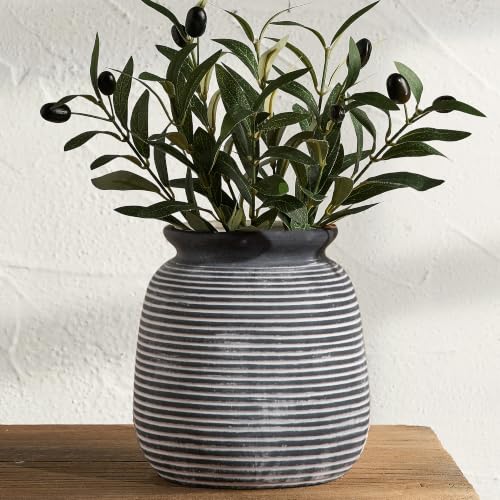 Ceramic Rustic Vase,7.48" Flowers Pottery Vases Home Decor Round Wide-Mouth Farmhouse Decorative Vase for Flowers Pampas for Table Living Room Entryway Mantel Shelf Kitchen Bathroom Bedroom - color: 7.5“ H - Black